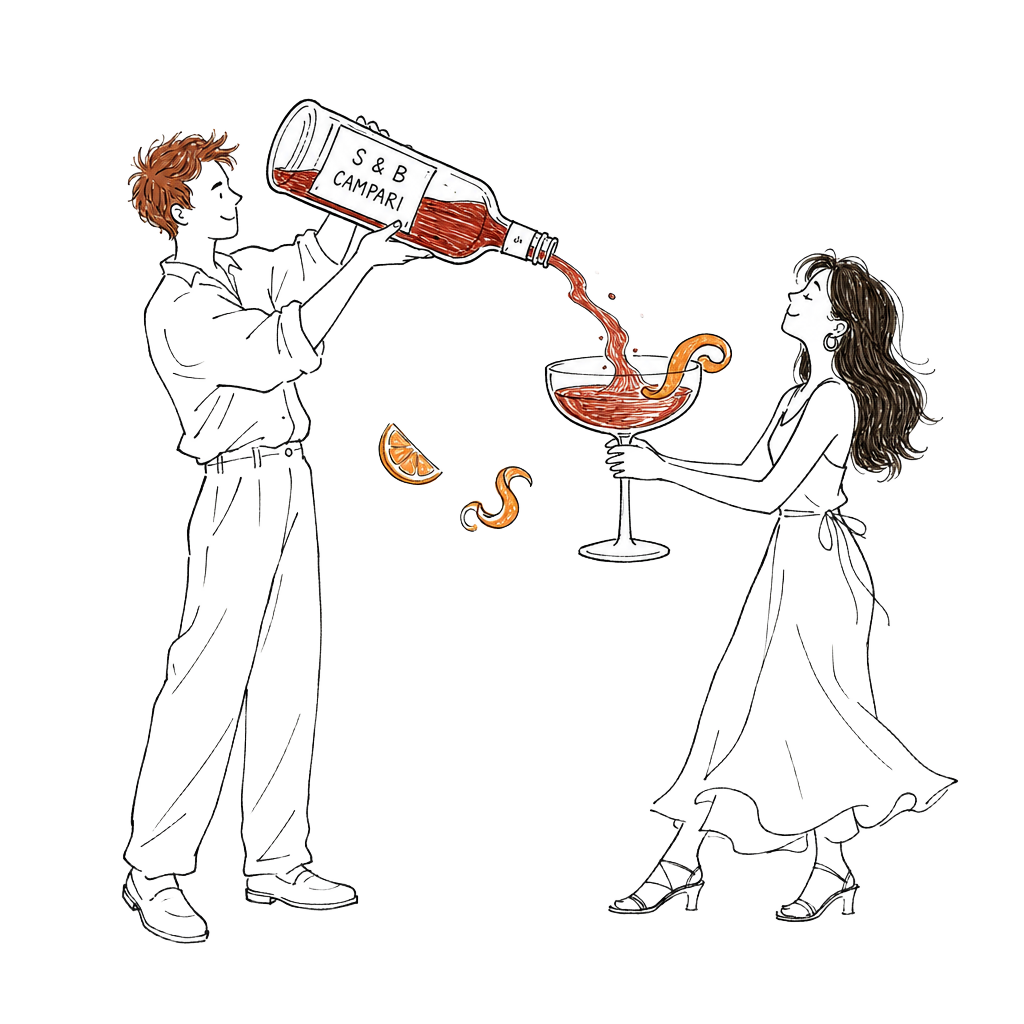 Suzie and Brad making a Negroni together
